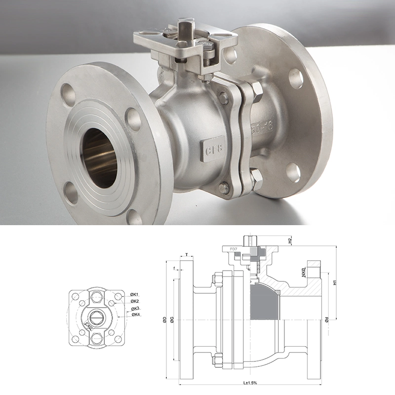 Dico CE ANSI 150-300lb Wcb/CF8/CF3m with Symbol Mounting Pad 2PC Flange Floating Ball Valve